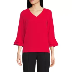 Women's 3/4 Flutter Sleeve Crepe Blouse