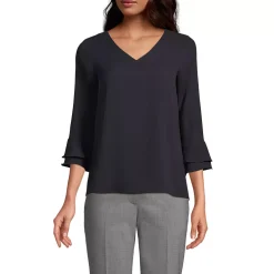 Women's 3/4 Flutter Sleeve Crepe Blouse