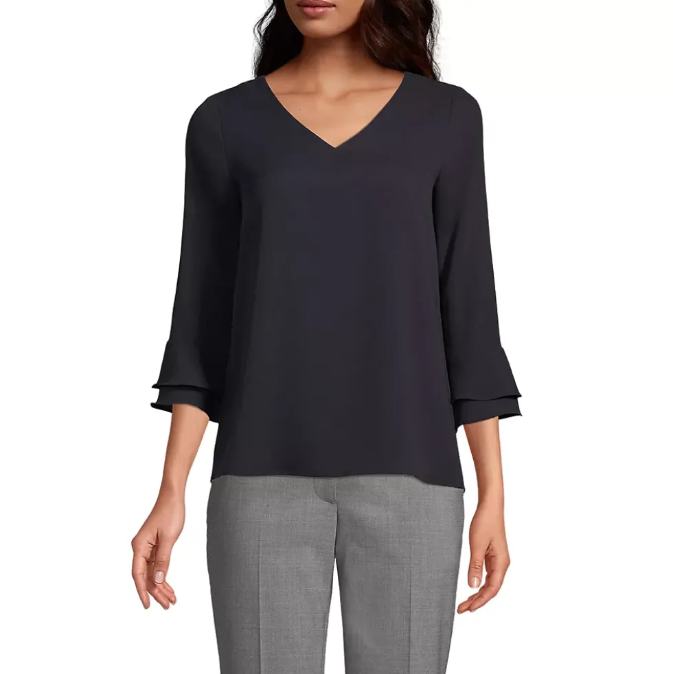 Women's 3/4 Flutter Sleeve Crepe Blouse