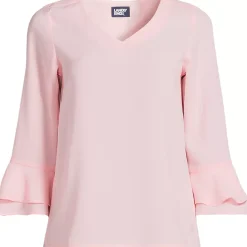 Women's 3/4 Flutter Sleeve Crepe Blouse