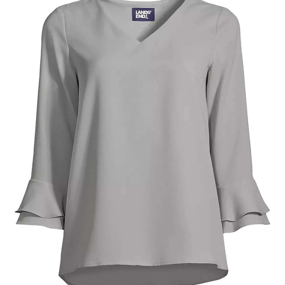 Women's 3/4 Flutter Sleeve Crepe Blouse