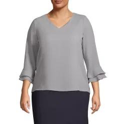 Women's 3/4 Flutter Sleeve Crepe Blouse