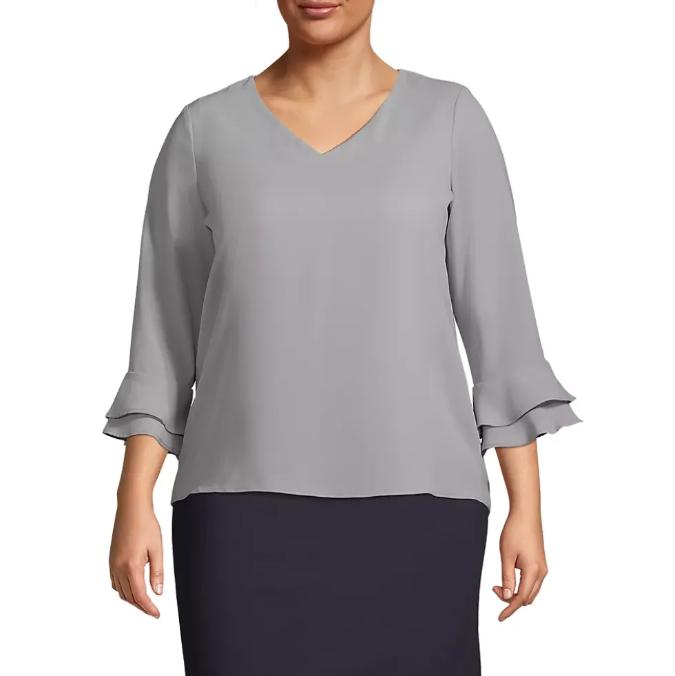 Women's 3/4 Flutter Sleeve Crepe Blouse