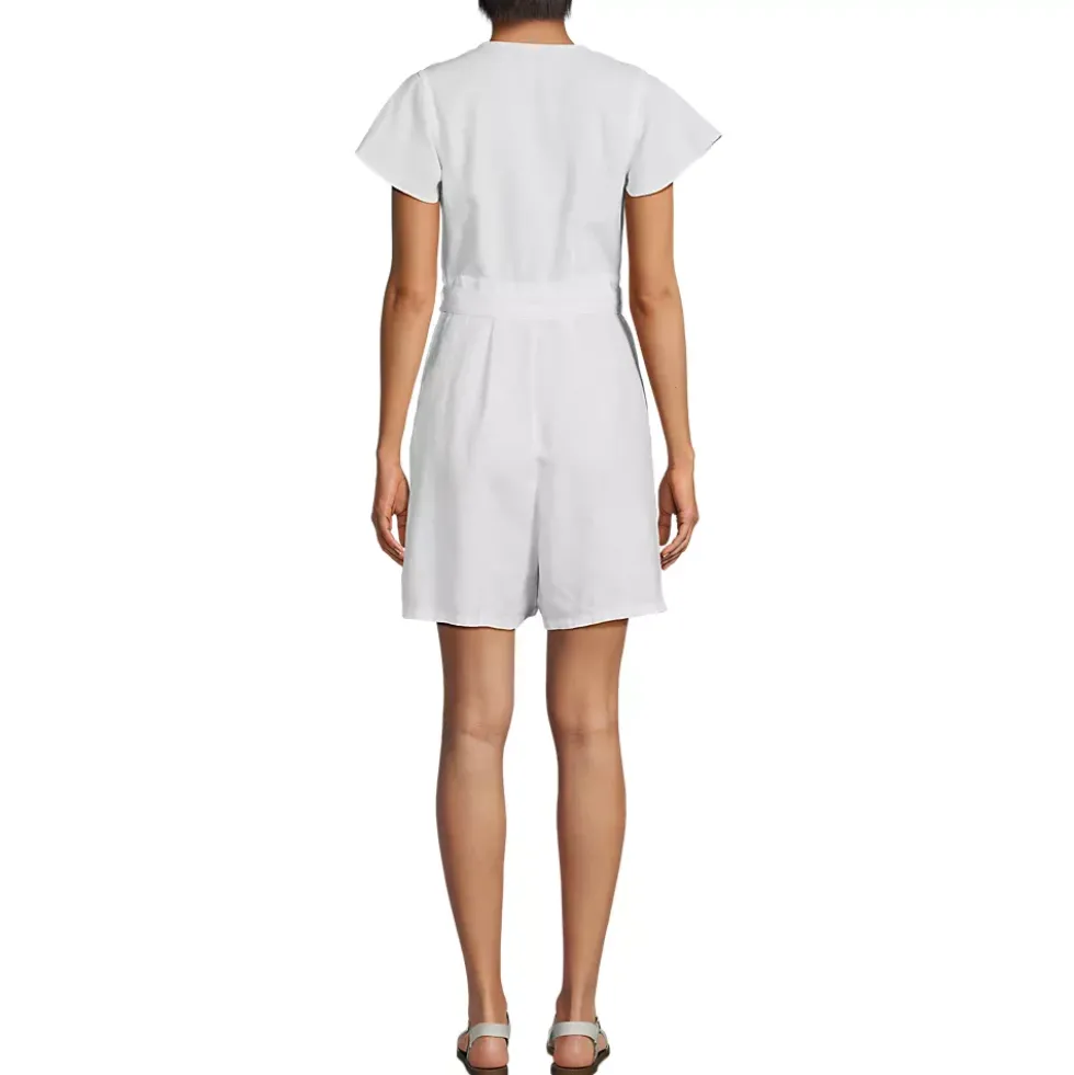 Women's Flutter Sleeve Linen Romper