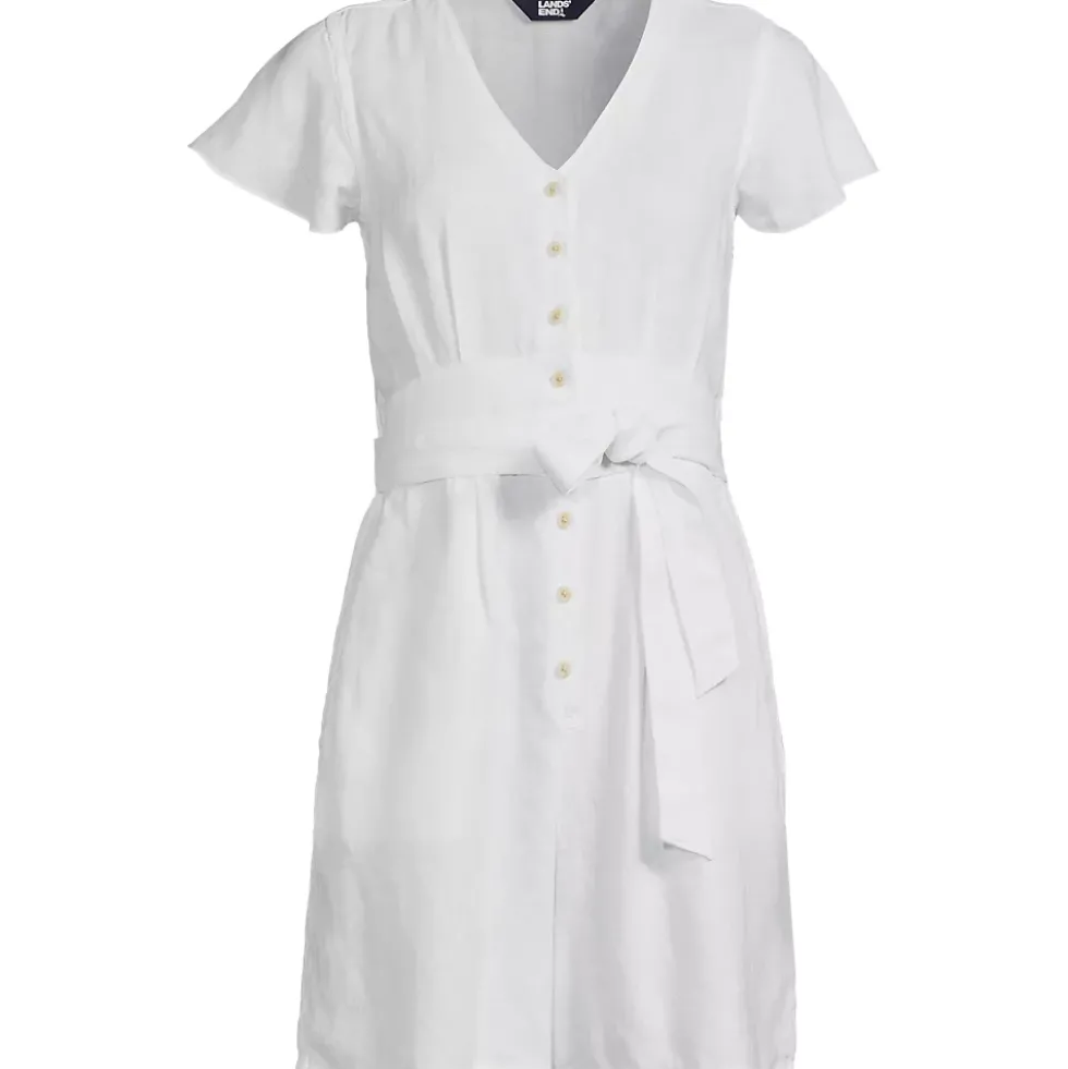 Women's Flutter Sleeve Linen Romper