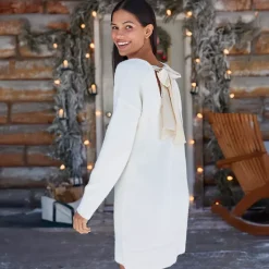 Women's Fuzzy Bow Back Mini Sweater Dress