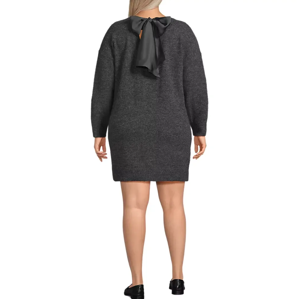 Women's Fuzzy Bow Back Mini Sweater Dress
