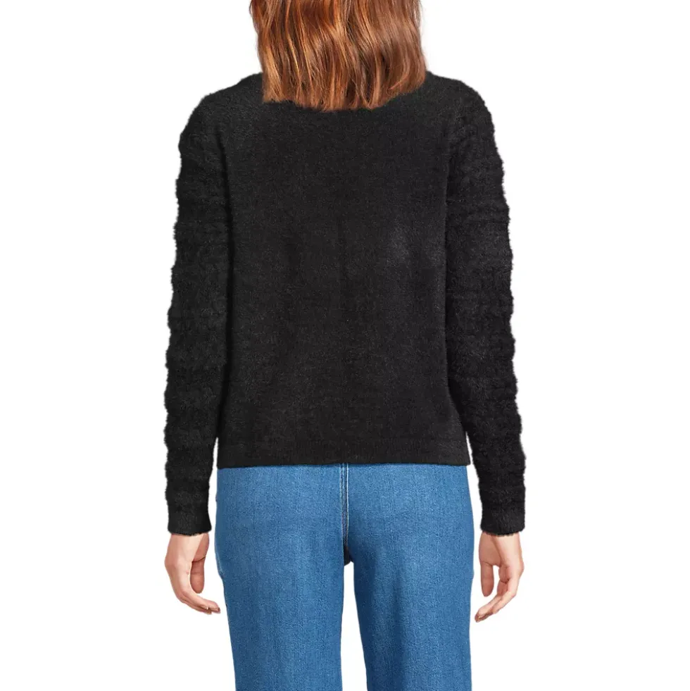 Women's Fuzzy Eyelash Cable Boatneck Sweater