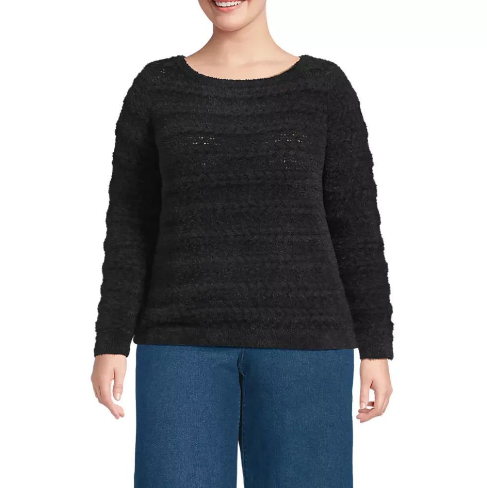 Women's Fuzzy Eyelash Cable Boatneck Sweater