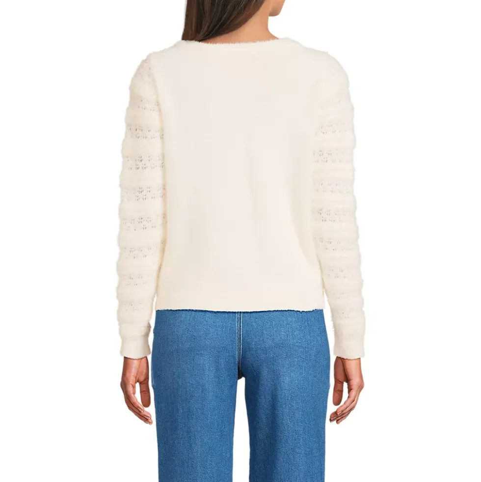 Women's Fuzzy Eyelash Cable Boatneck Sweater