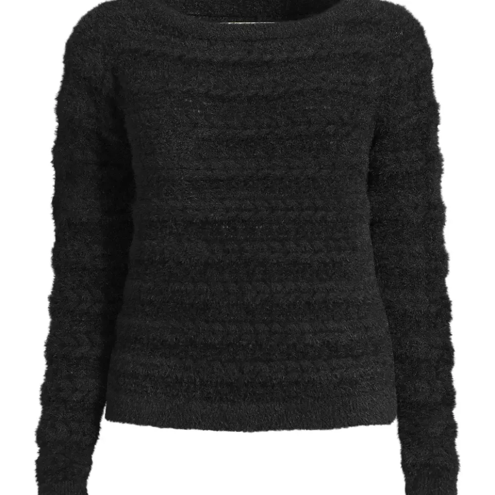 Women's Fuzzy Eyelash Cable Boatneck Sweater