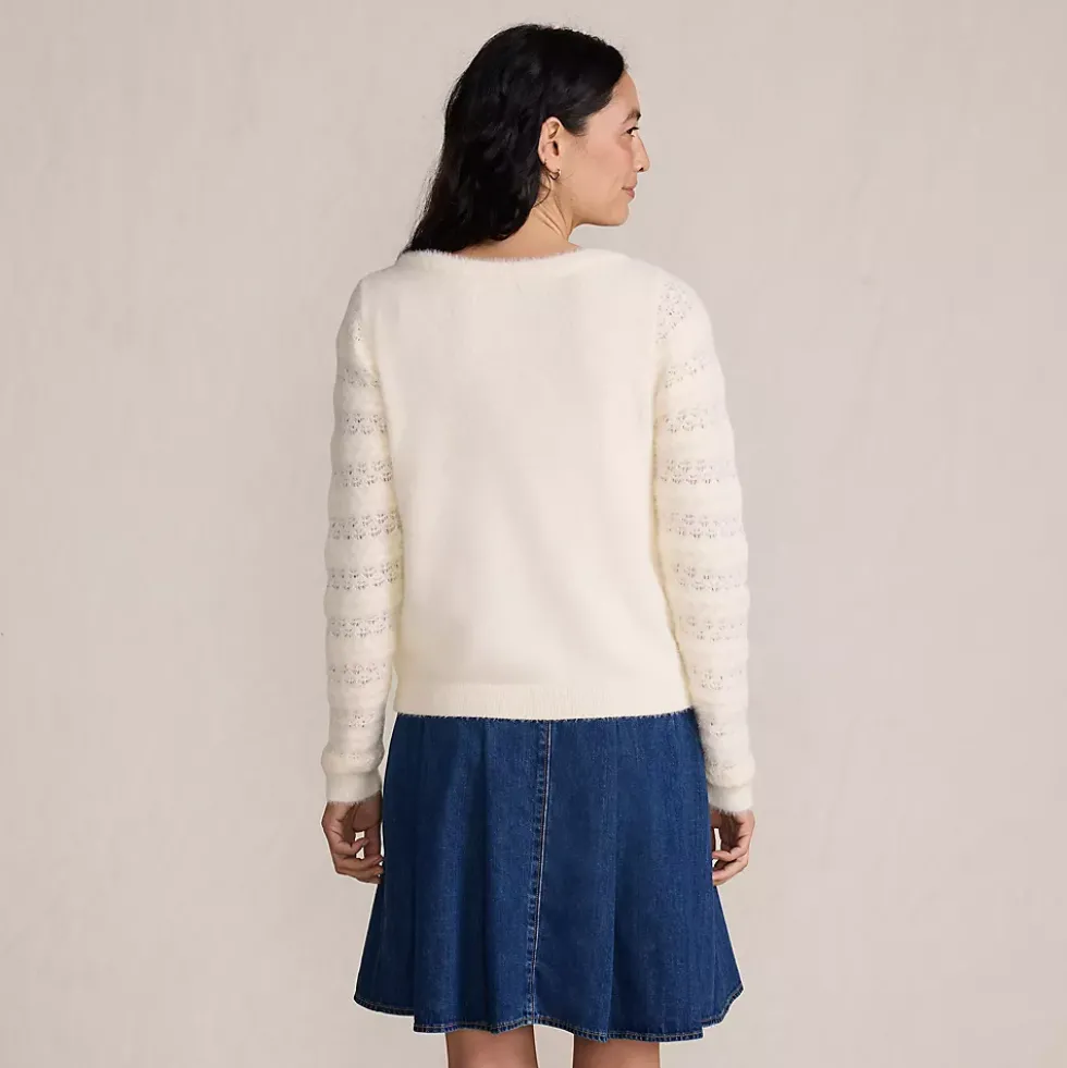 Women's Fuzzy Eyelash Cable Boatneck Sweater