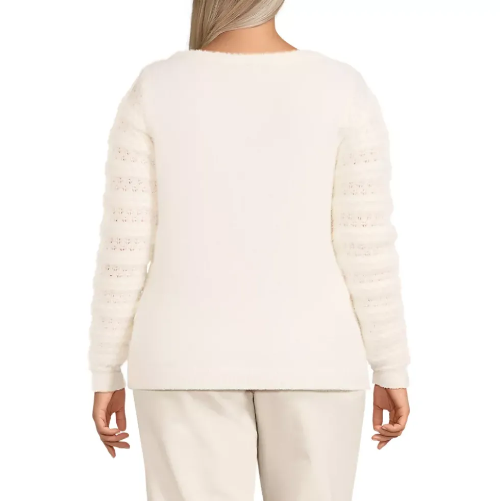 Women's Fuzzy Eyelash Cable Boatneck Sweater