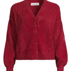 Women's Fuzzy Eyelash Cable Cardigan Sweater