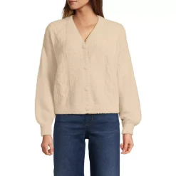 Women's Fuzzy Eyelash Cable Cardigan Sweater