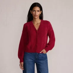 Women's Fuzzy Eyelash Cable Cardigan Sweater