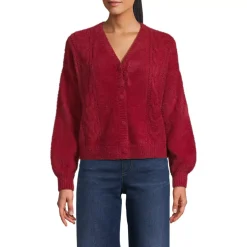 Women's Fuzzy Eyelash Cable Cardigan Sweater