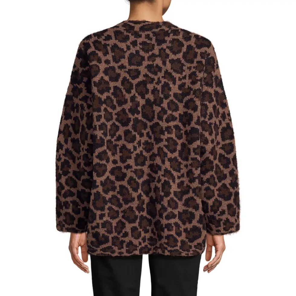 Women's Fuzzy Jacquard Cardigan Jacket Sweater