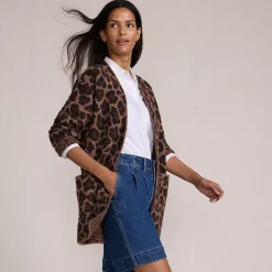 Women's Fuzzy Jacquard Cardigan Jacket Sweater