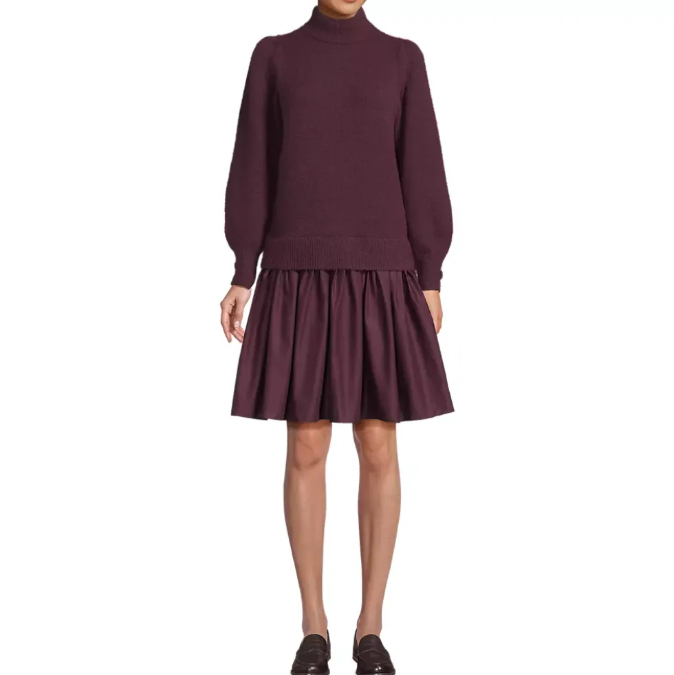 Women's Fuzzy Lantern Sleeve Mock Neck Mini Twofer Dress