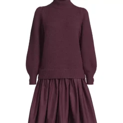 Women's Fuzzy Lantern Sleeve Mock Neck Mini Twofer Dress