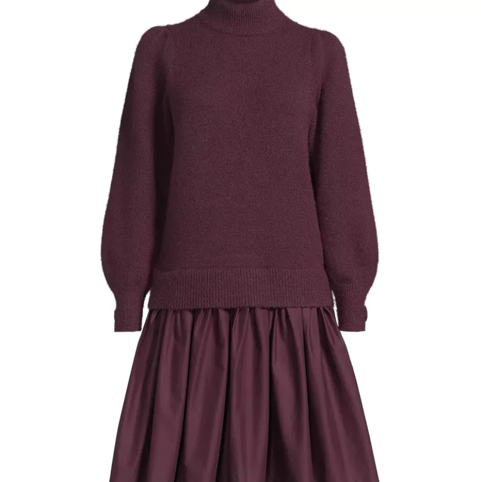 Women's Fuzzy Lantern Sleeve Mock Neck Mini Twofer Dress