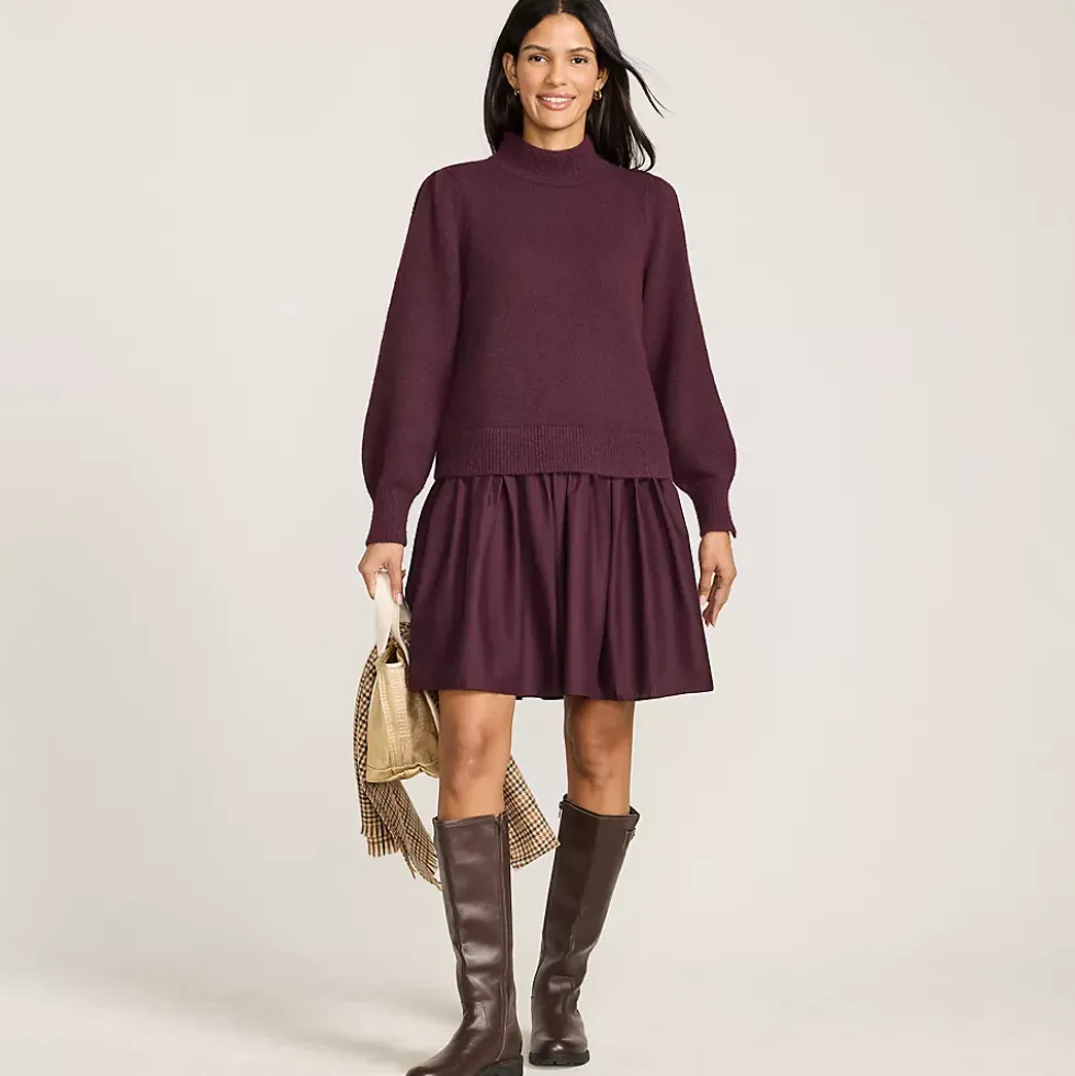 Women's Fuzzy Lantern Sleeve Mock Neck Mini Twofer Dress