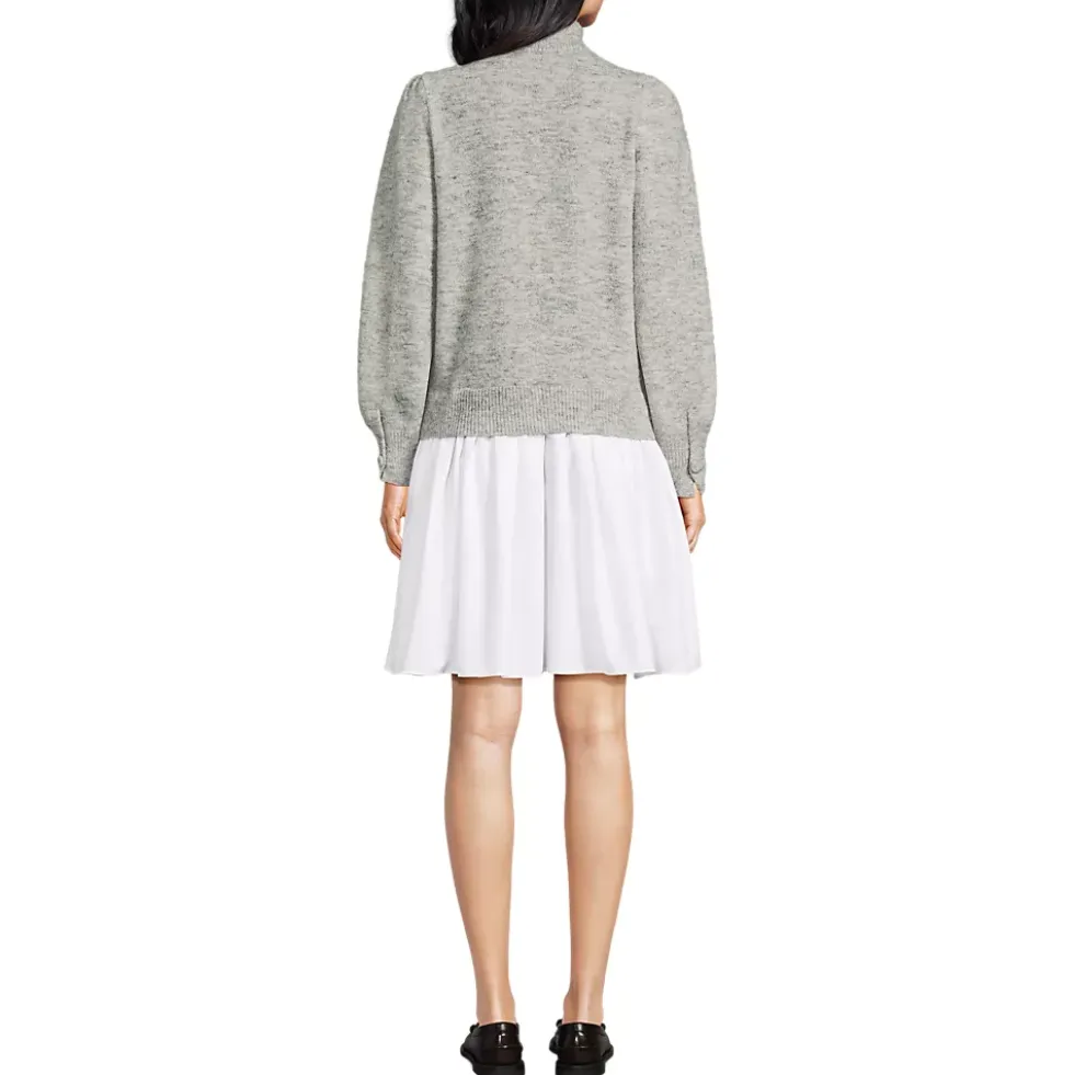 Women's Fuzzy Lantern Sleeve Mock Neck Mini Twofer Dress
