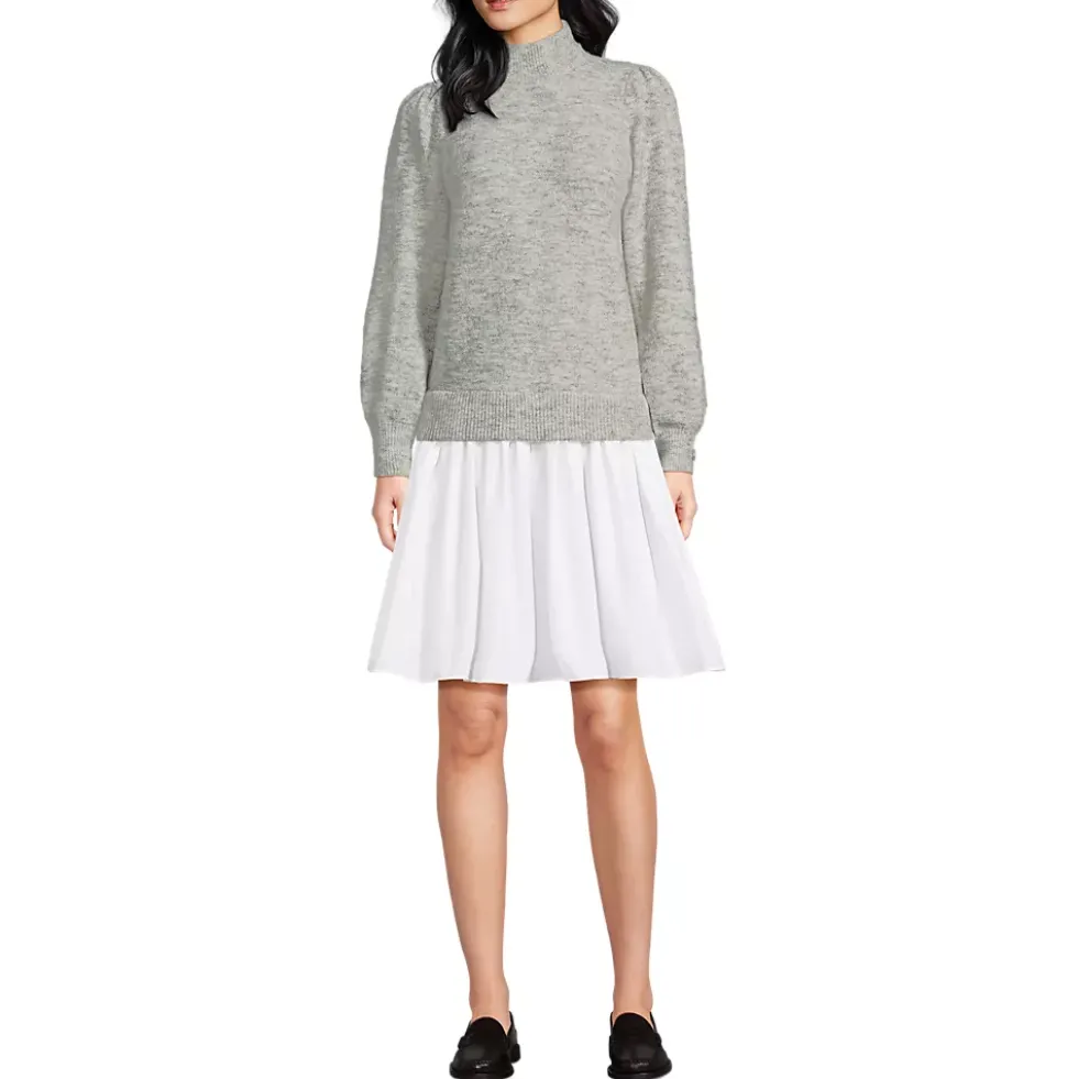 Women's Fuzzy Lantern Sleeve Mock Neck Mini Twofer Dress