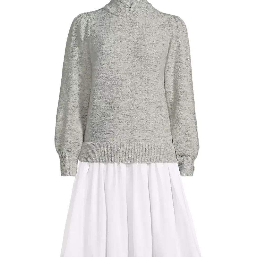 Women's Fuzzy Lantern Sleeve Mock Neck Mini Twofer Dress