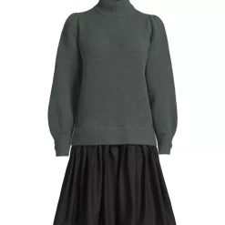 Women's Fuzzy Lantern Sleeve Mock Neck Mini Twofer Dress