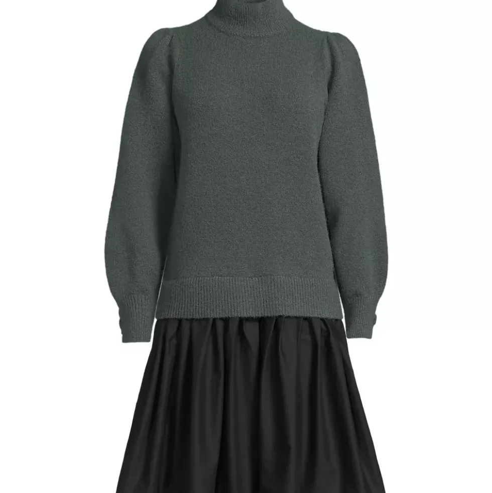 Women's Fuzzy Lantern Sleeve Mock Neck Mini Twofer Dress