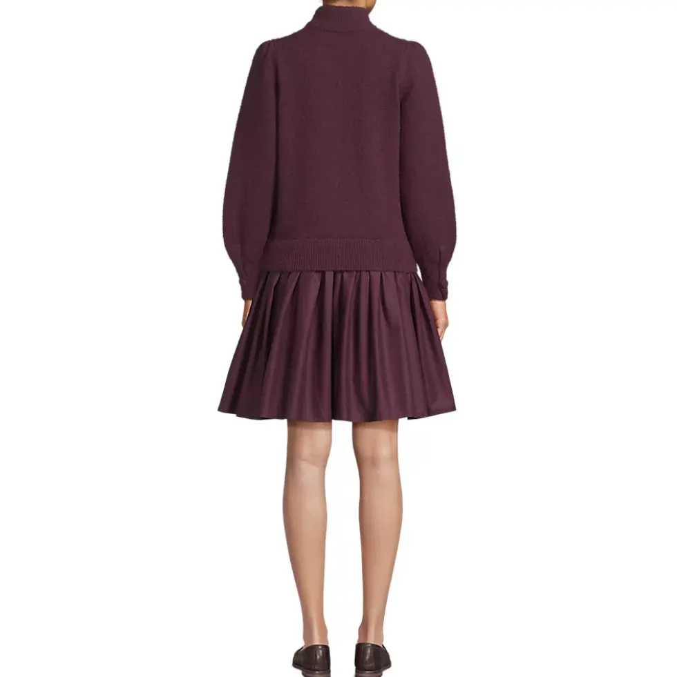 Women's Fuzzy Lantern Sleeve Mock Neck Mini Twofer Dress