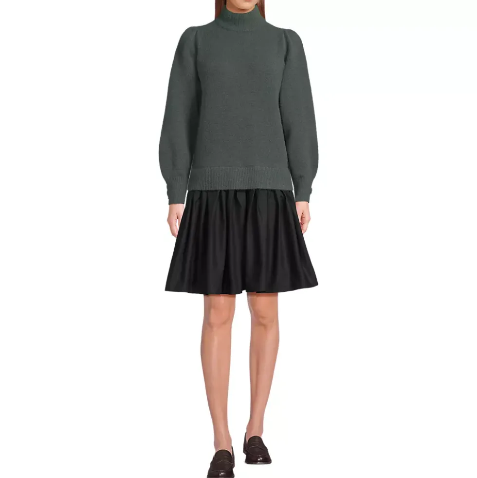 Women's Fuzzy Lantern Sleeve Mock Neck Mini Twofer Dress