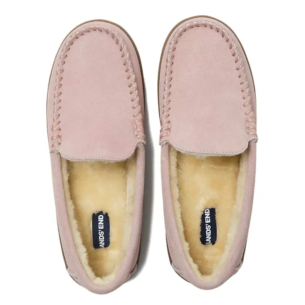 Women's Fuzzy Lined Suede Moccasin Slippers