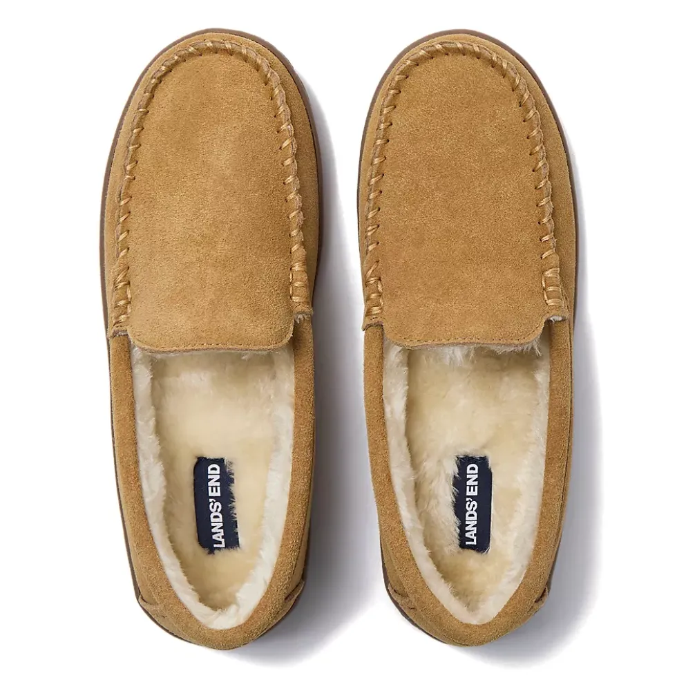 Women's Fuzzy Lined Suede Moccasin Slippers