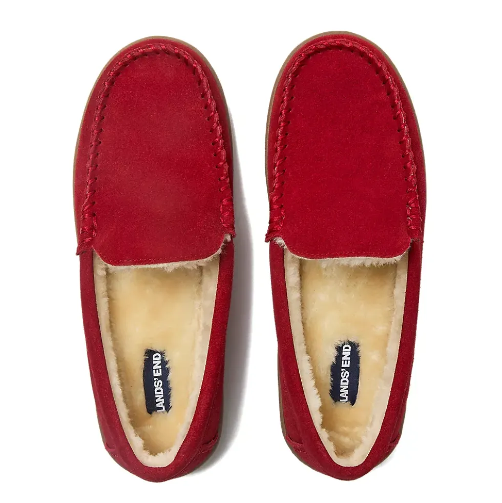 Women's Fuzzy Lined Suede Moccasin Slippers