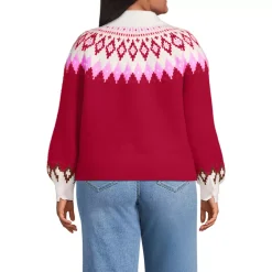Women's Fuzzy Turtleneck Lantern Sleeve Jacquard Sweater