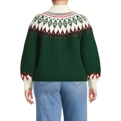 Women's Fuzzy Turtleneck Lantern Sleeve Jacquard Sweater