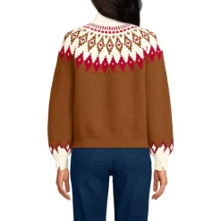 Women's Fuzzy Turtleneck Lantern Sleeve Jacquard Sweater