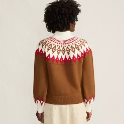 Women's Fuzzy Turtleneck Lantern Sleeve Jacquard Sweater