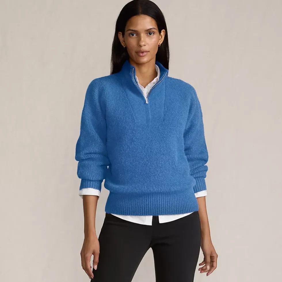 Women's Fuzzy Wedged Quarter Zip Sweater