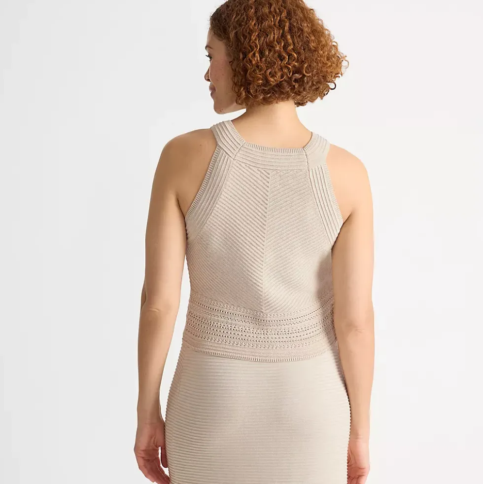 Women's Gassed Cotton Pointelle Halter Top Sweater Set Top