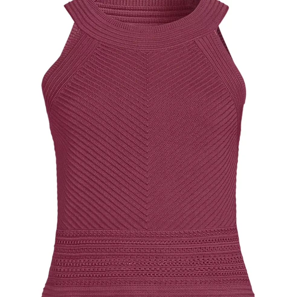 Women's Gassed Cotton Pointelle Halter Top Sweater Set Top