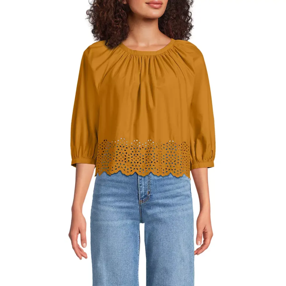 Women's Gathered Eyelet Top