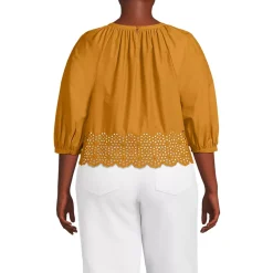 Women's Gathered Eyelet Top