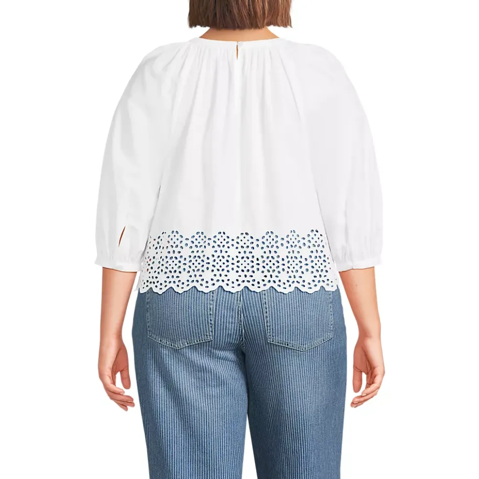 Women's Gathered Eyelet Top