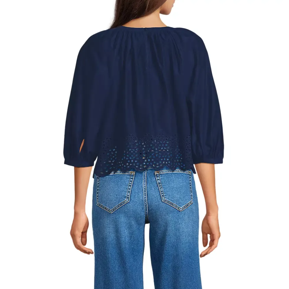 Women's Gathered Eyelet Top