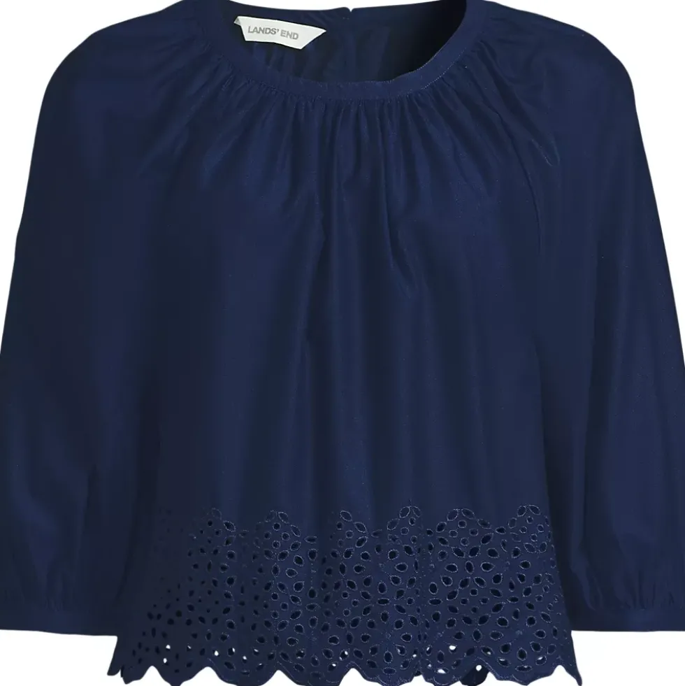 Women's Gathered Eyelet Top