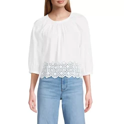 Women's Gathered Eyelet Top